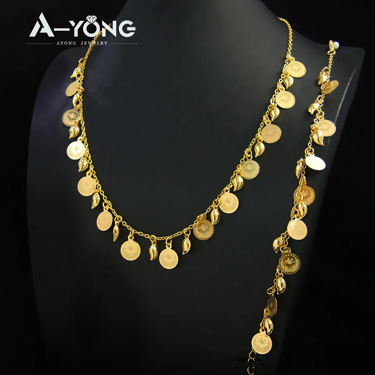 Arab Coin Necklace Set for Women 21k Gold Plated Turkish African Tassel Bridal Chokers Bracelet Sets Women Banquet Jewelry Parts