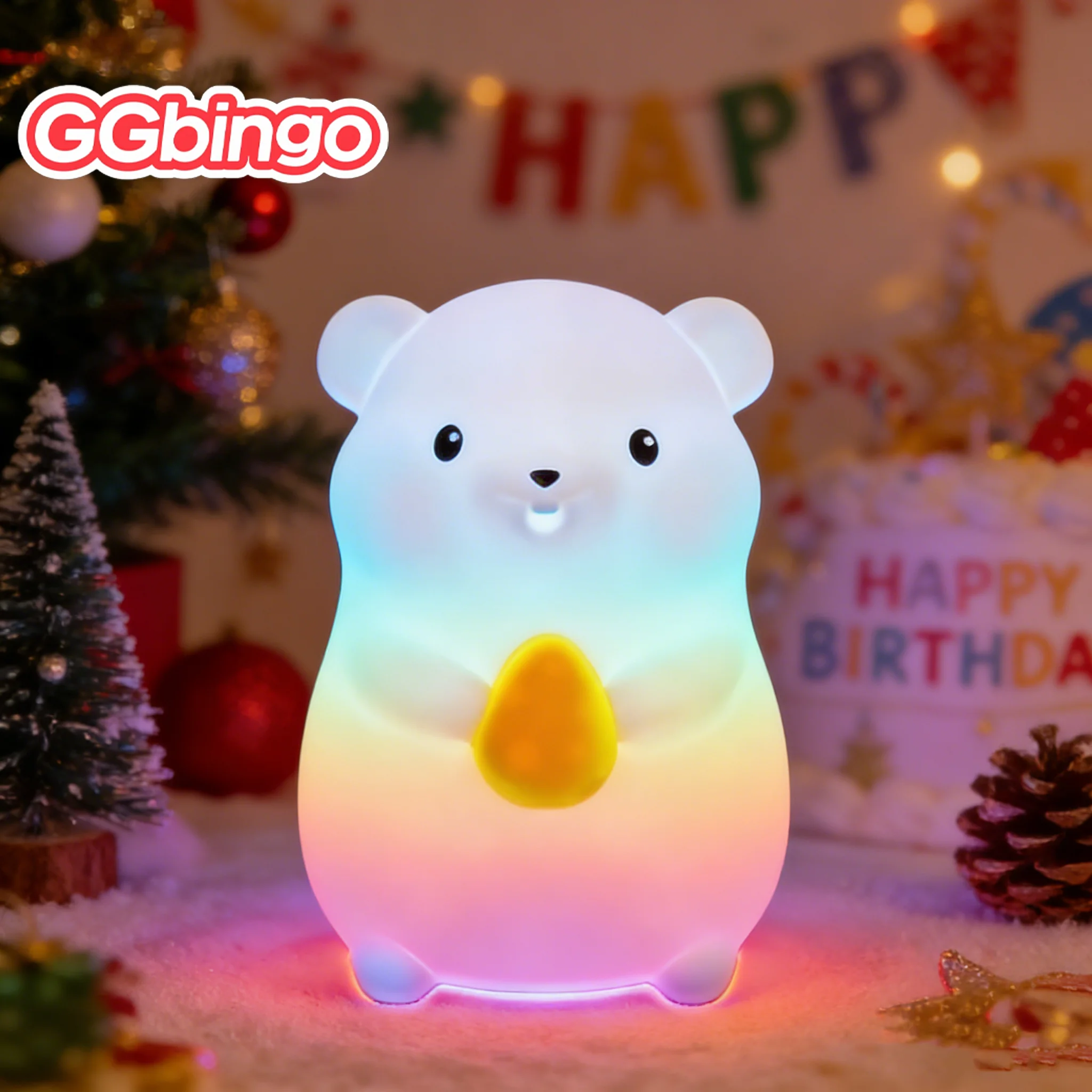 Cute Silicone Squishy Fox Rabbit Night Lamp Dimmable Rechargeable Nursery Nightlight with Timer & Touch Sensor for Bedside Table
