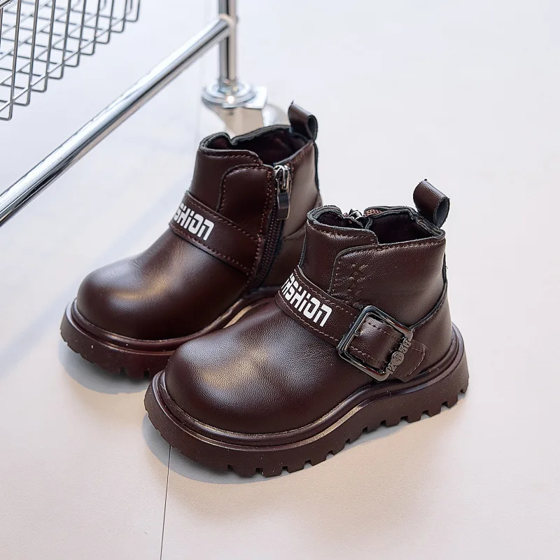 

Детские ботинки на платформе, осенне-зимняя классическая черная, коричневая, бежевая красивая короткая уютная обувь для мальчиков для девочек