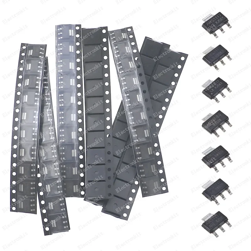 70pcs AMS1117-ADJ 1.2V 1.5V 1.8V 2.5V 3.3V 5V SOT-223 Low Dropout Voltage Regulator SMD Transistor Kit Triode DIY Pack