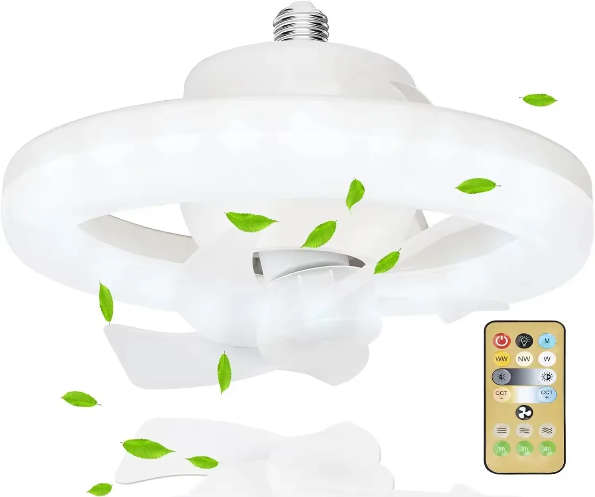 

360 Rotating LED Fan Light E27 Screw Mount Tricolor Dimming Household Led Fan Lamp with Remote Control