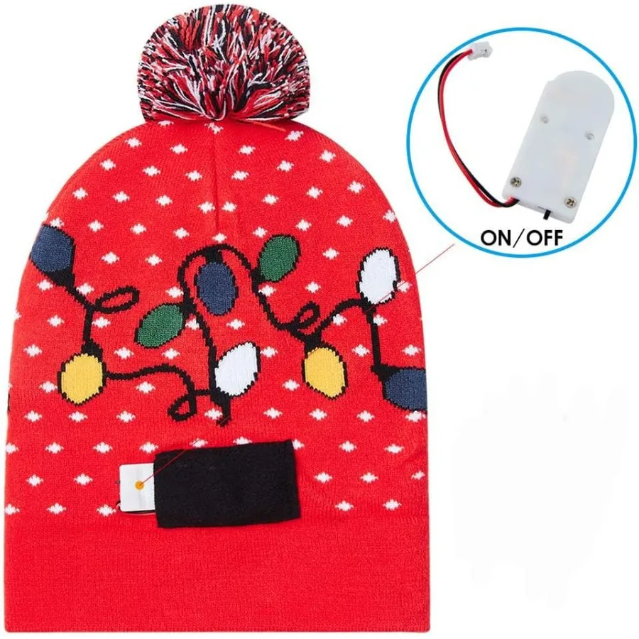 RAISEVERN Unisex Ugly LED Christmas Hat Novelty Colorful Lightup Stylish Knitted Sweater Xmas Party Beanie Cap with 6 Lights fo
