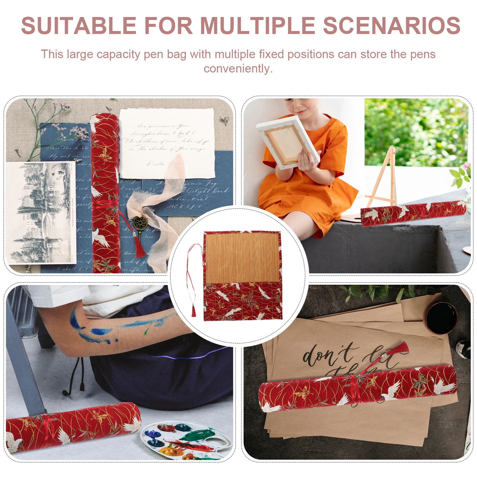 

Chinese Calligraphy Brush Storage Bag Large Capacity Roll Up Pencil Case Design Portable Pen Holder Art Students Desk