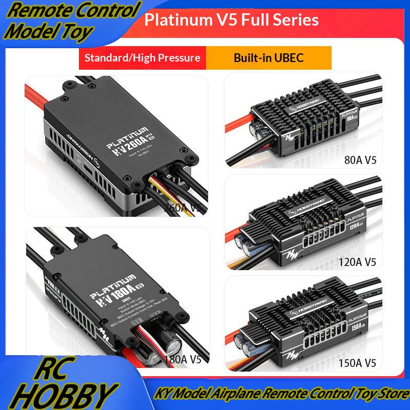 Hobbywing Platinum V5 80A 120A 150A Brushless ESC 3-8S LiPo Battery Compatible 120A Peak Current 5-12V 8A BEC For RC Helicopter
