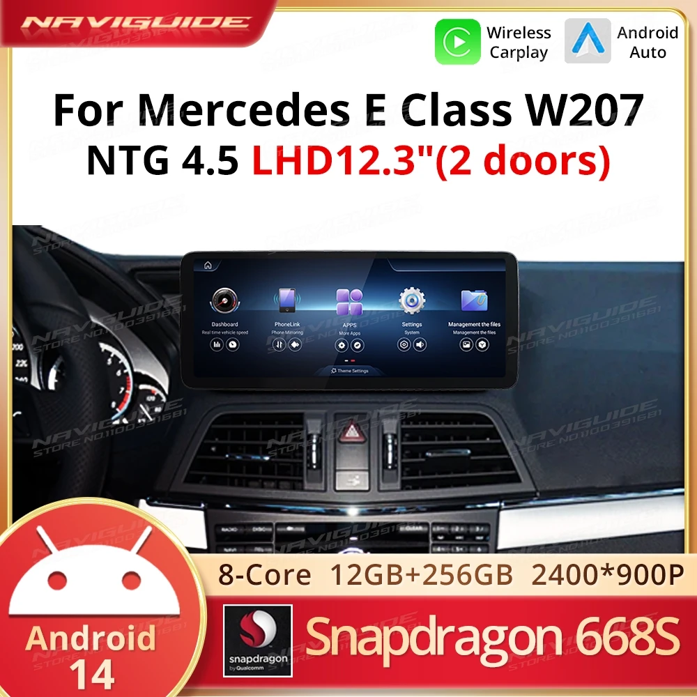 NAVIGUIDE Android14 For Mercedes E Class W207 NTG 4.5 Wireless Carplay Android Auto Intelligent Car Navigation Multimedia Player