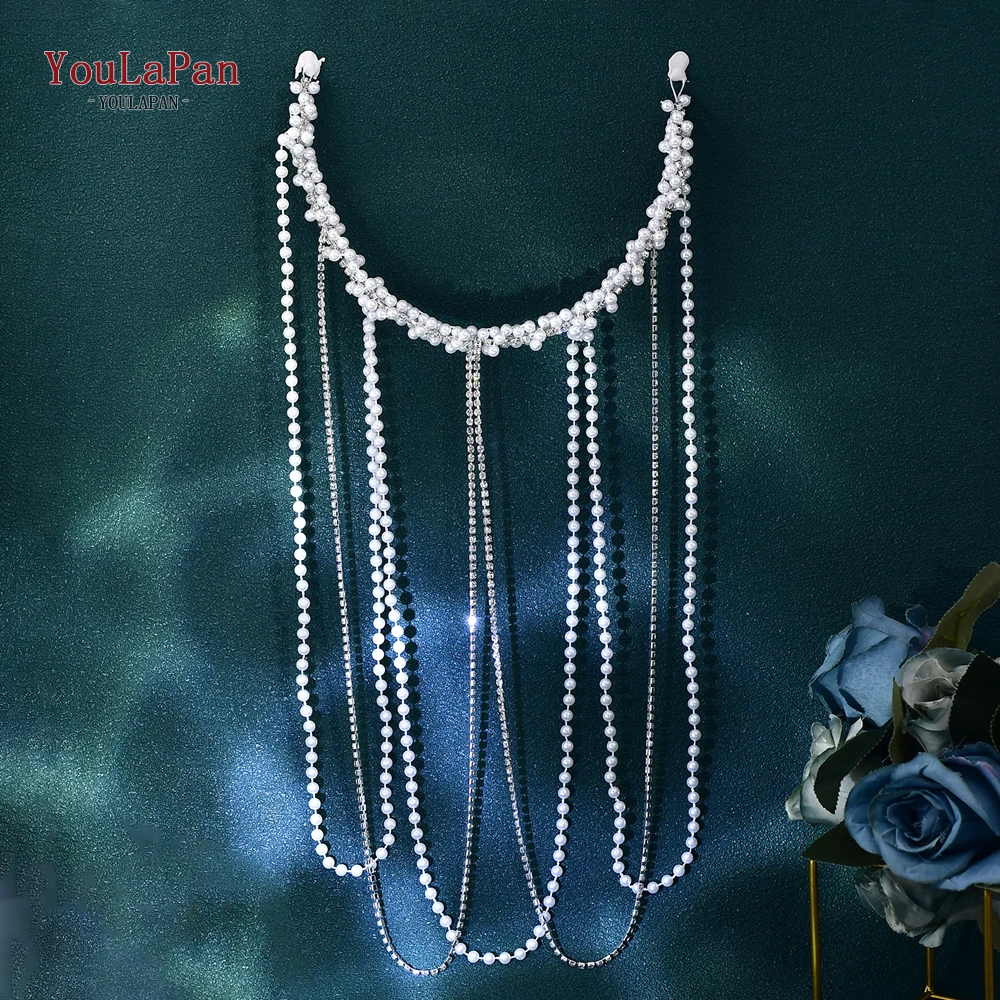 YouLaPan Bride Pearl Tassel Waist Accessories Women Rhinestone Multi Layers Waist Chain Silver Color Metal Waist Jewelry SH800