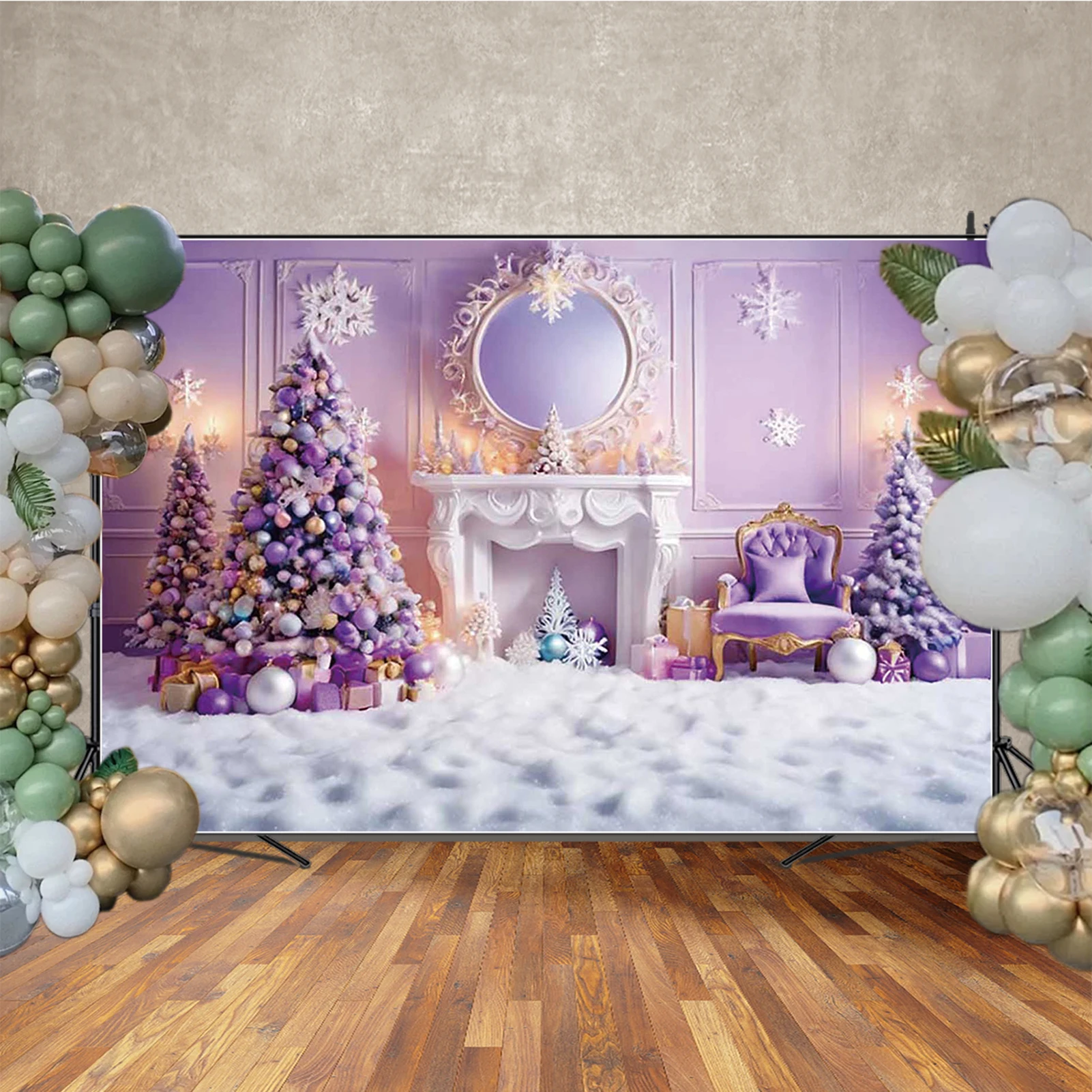 MOON.QG Latar Belakang Natal Merah Muda 2026 Hadiah Pohon Natal Latar Belakang Fotografi Perapian Dekorasi Pesta Pemotretan Zona Foto