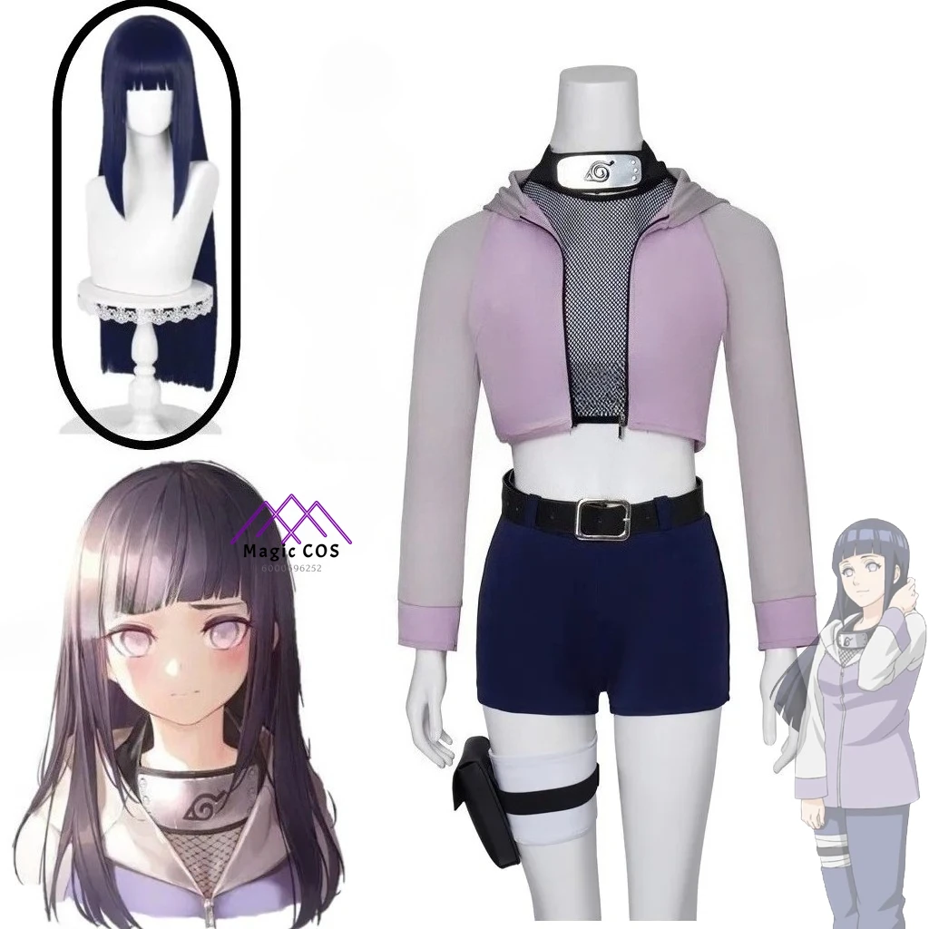 

Anime Hyuga Hinata Cosplay Costume Ninja Purple Wig Hoodie Tracksuit Pants Fish Net Top Leg Pouch Cos Wear Outfit Halloween Suit