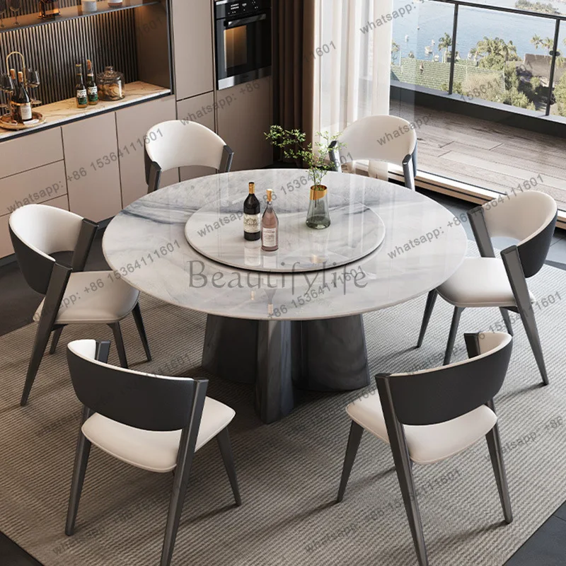 Microcrystalline stone dining table and chairs Modern simple rock slab household high-end stainless steel table
