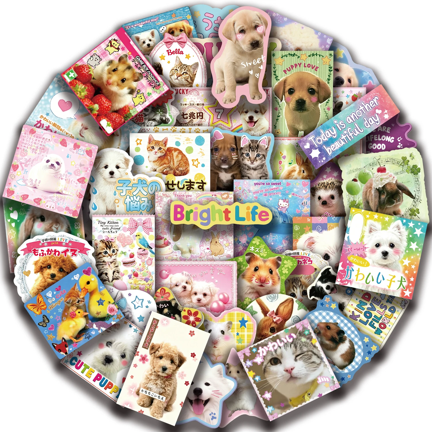 50pcs Japanese Words for Cute Animals Stickers Decals Stationery Guitar Phone Bicycle Laptop Luggage Car Graffiti Sticker