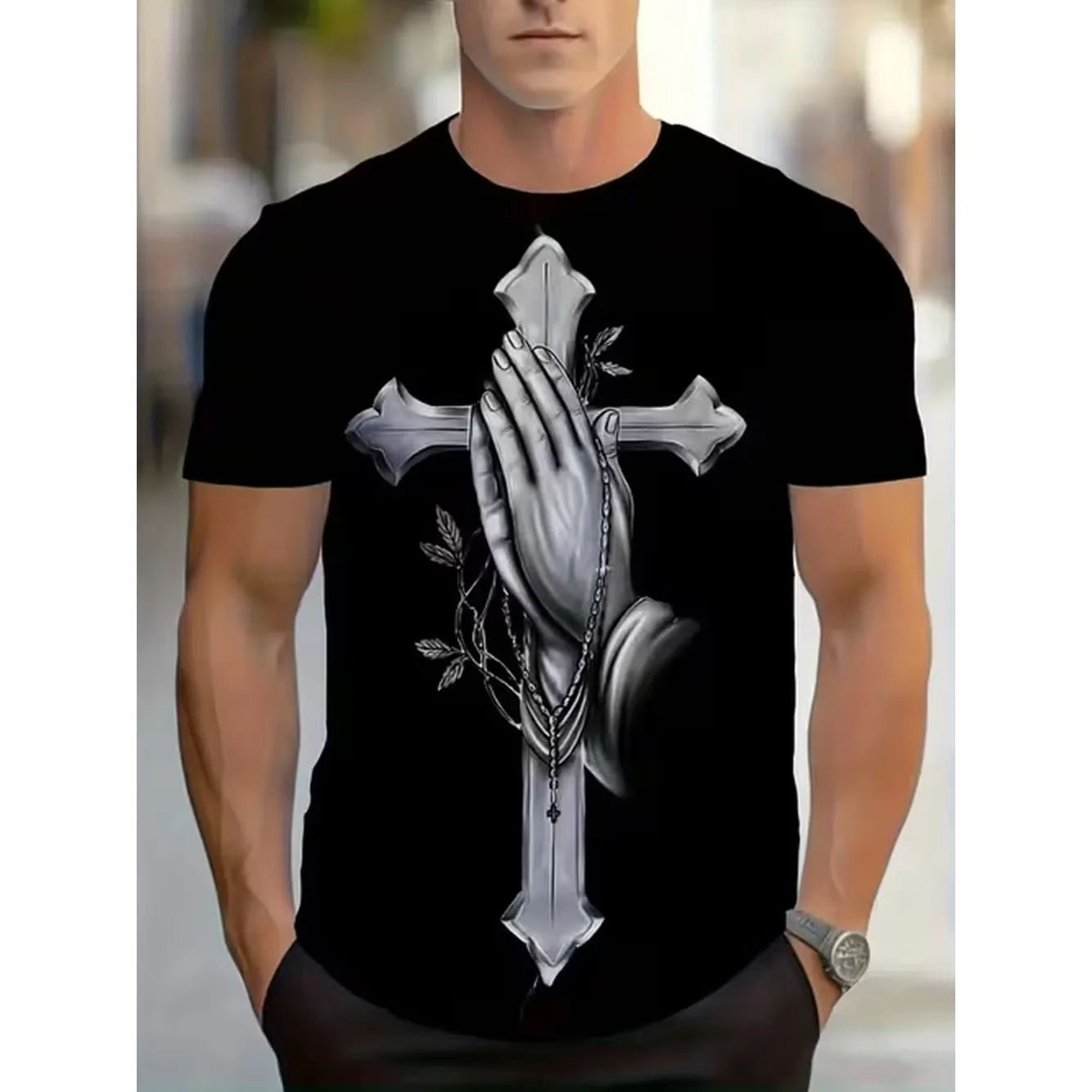 Mens Womens 100 T Shirt With Cross Geometric Print Black White Religious Design Regular Neck Short Sleeve Casual Shirt For Casual Attire Gardening Halloween Christmas Thanksgiving Birthday Gift Co