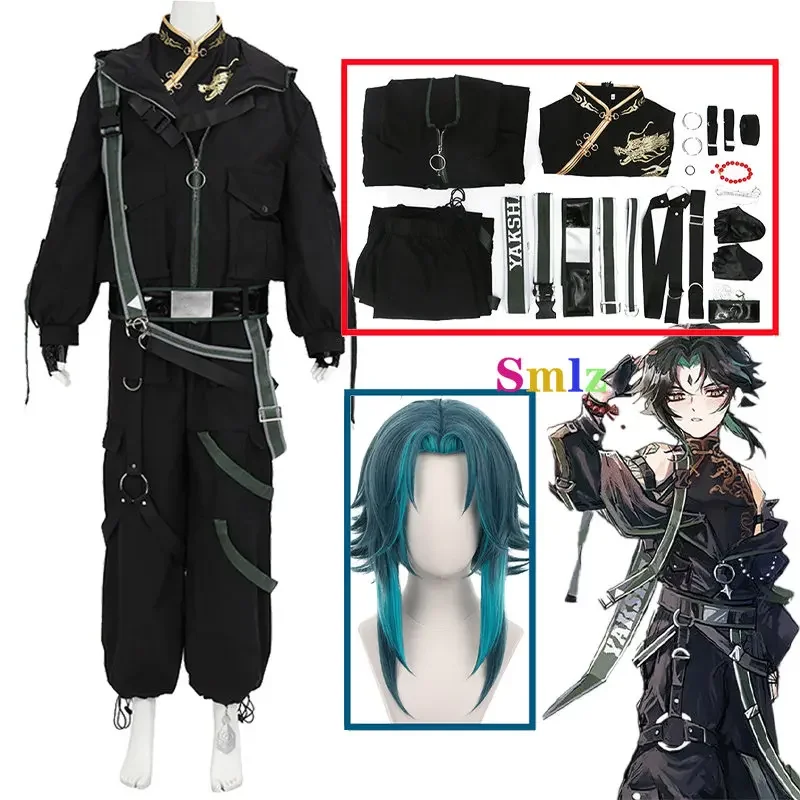 SAFXiao Anime Impact Cosplay, Costume Noir, Vestes et viser, Halloween, Devil Gelmen