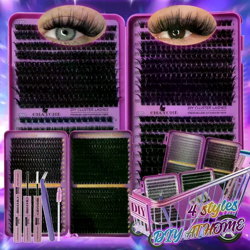 Clusters Kit DIY Lash Extension Kit Large Capacity D Curl With Lash Bond And Seal And Eyelash Tweezers Makeup Lash