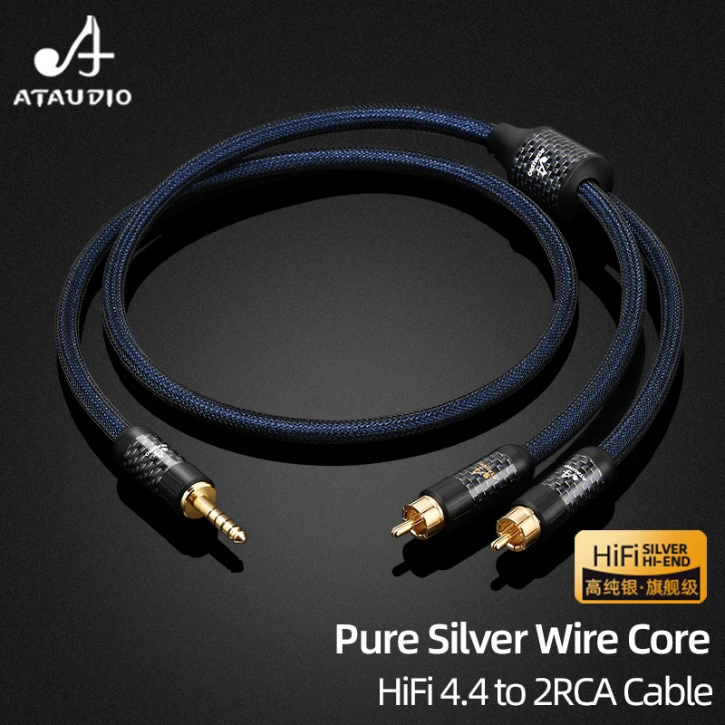 ATAUDIO HiFi 4.4 to 2RCA Cable Y Splitter Balanced 4.4mm to RCA Male Audio Cable Pure Silver for CD Player Interconnect Cable