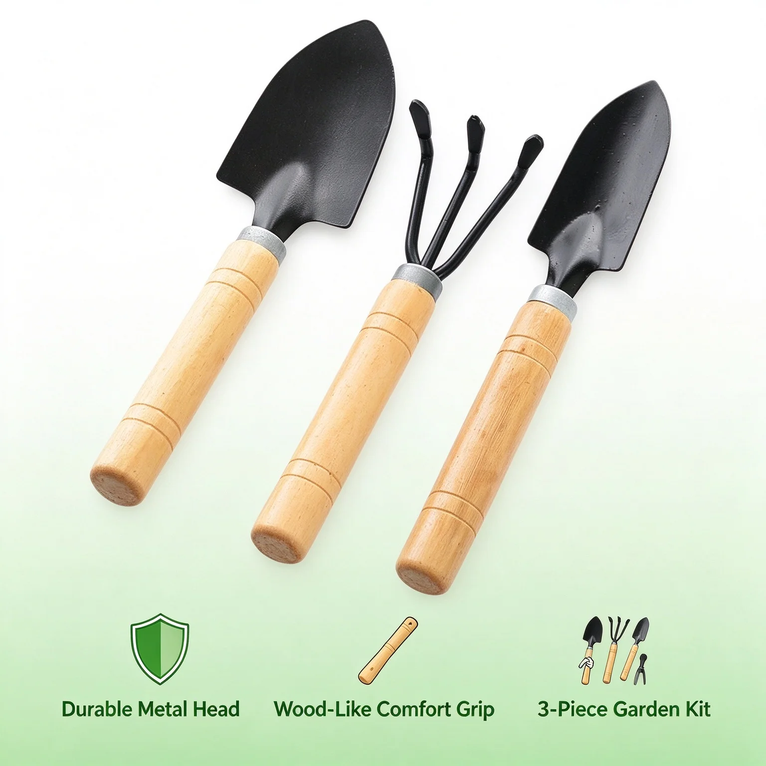 Gardening Tool Set with Wooden Handles: Small Shovel and Small Rake for Home Use, Balcony Potted Plants, Succulents, Flower Plan