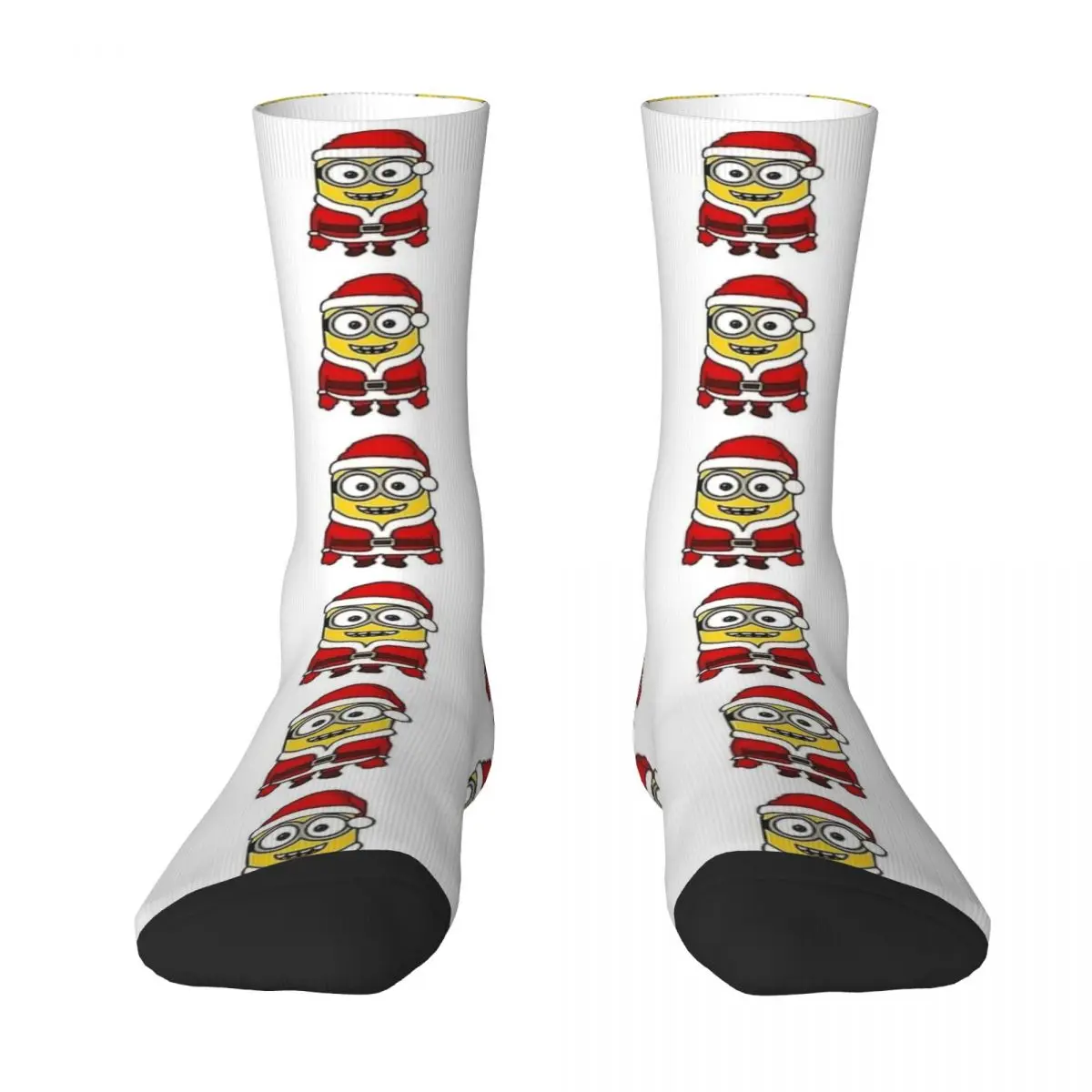 Christmas Santa Minions Cartoon Stockings Yellow Big Eyes Kawaii Socks Spring Non Slip Socks Men's Outdoor Medium Soft Socks