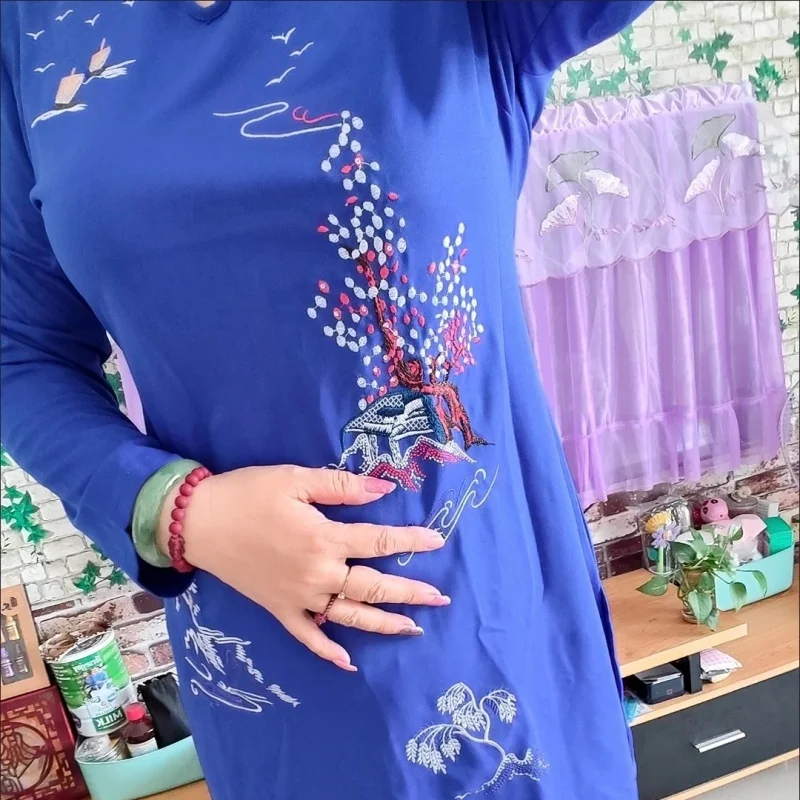 فستان نسائي تقليدي من فيتنام Aodai فستان سهرة شرقي مطرز على الطراز العرقي