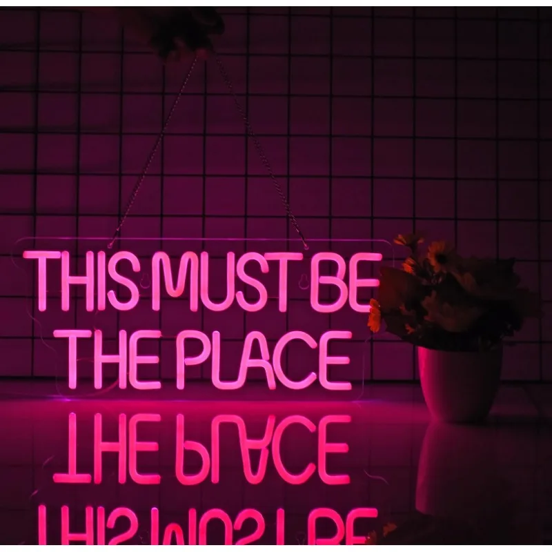 

This Must Be The Place Neon Sign for Wall Décor Dimmable LED Neon Light USB Powered Art Signs(Pink)