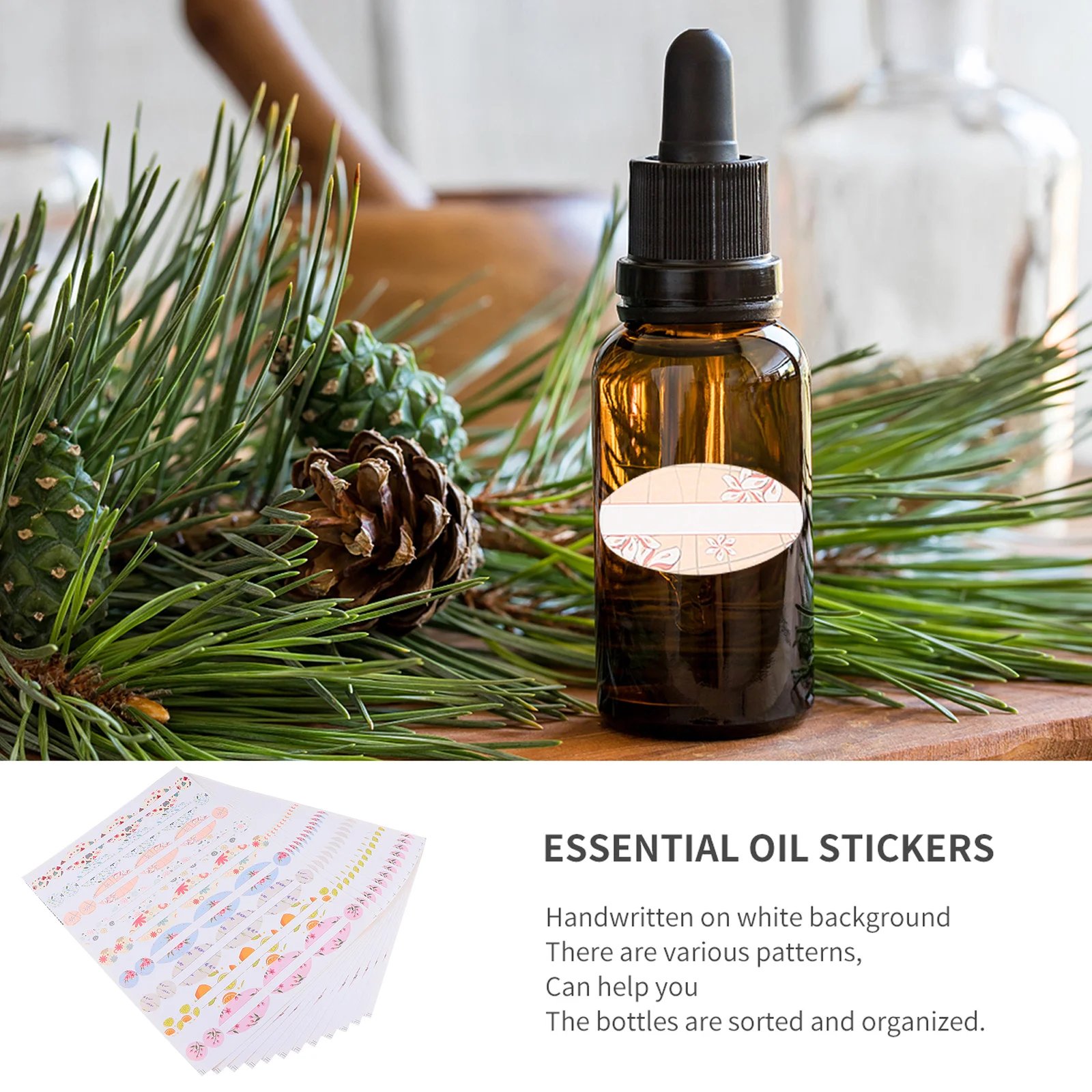 

12 Sheets Essential Oil Bottle Stickers Waterproof Self Adhesive Labels for Aromatherapy Perfume Jars Storage Container