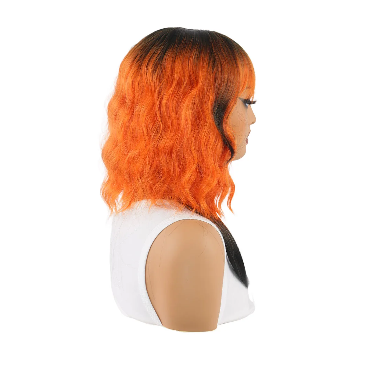 SQRDGQ باروكات صناعية عالية الجودة للمرأة الجديدة للحفلات التنكرية باروكات نسائية برتقالية سوداء شعر مستعار نسائي قصير مموج مائي #4