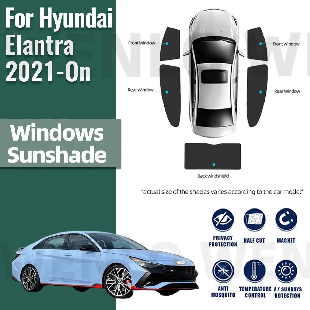 For Hyundai Elantra 2021 2022 2023 2024 Avante CN7 Magnetic Car Sunshade Front Windshield Curtain Rear Side Window Sun Shade 