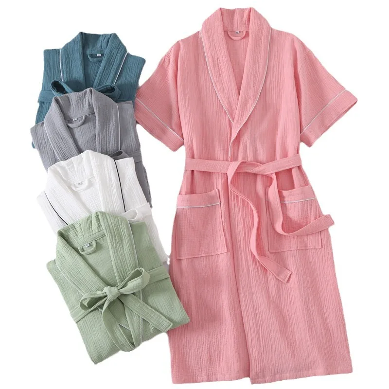 Multi Colors Fashionable Cotton Bathrobe for Men's and Women's Bathroom Robes Summer Short Sleeved Medium Length Robes