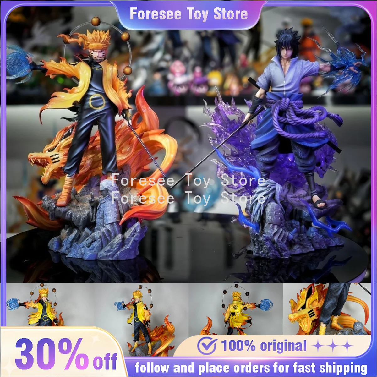 NARUTO 38cm Uzumaki Naruto Uchiha Sasuke Anime-Figur Action-Modell Große Statue PVC Desktop-Dekorationen Geschenke Spielzeug für Kinder