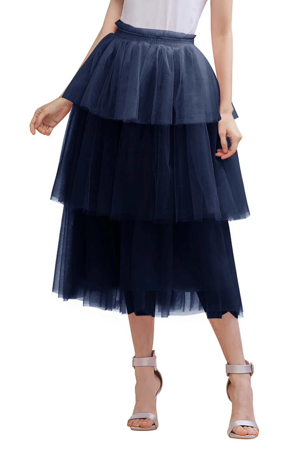 BABYONLINE تول توتو التنانير الطبقات رقيق شبكة كعكة تنورة مرونة عالية الخصر ميدي العجل طول نصف زلات فستاين سهرة/فساتين الحفلات ثوب نسائي