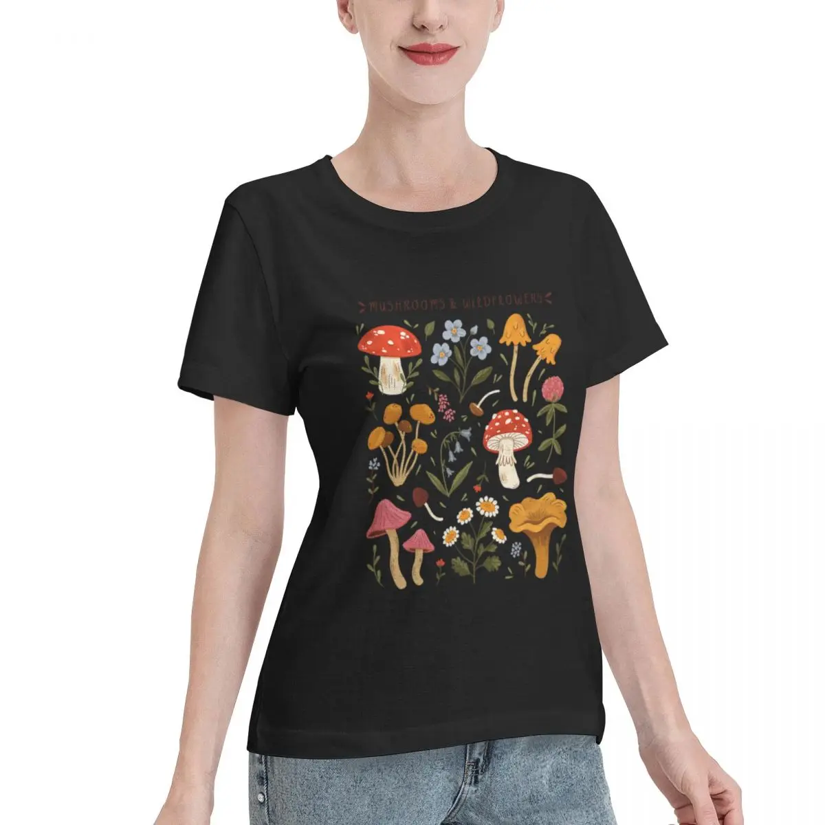 Bargain Price Mushrooms And Wildflowers Women's T-shirt French Chic Summer Women Top