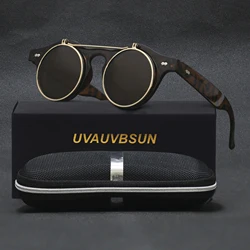 2022 Vintage Round Steampunk Flip Up Sunglasses Classic Double Layer Clamshell Design Fashion Sun Glasses Oculos De Sol