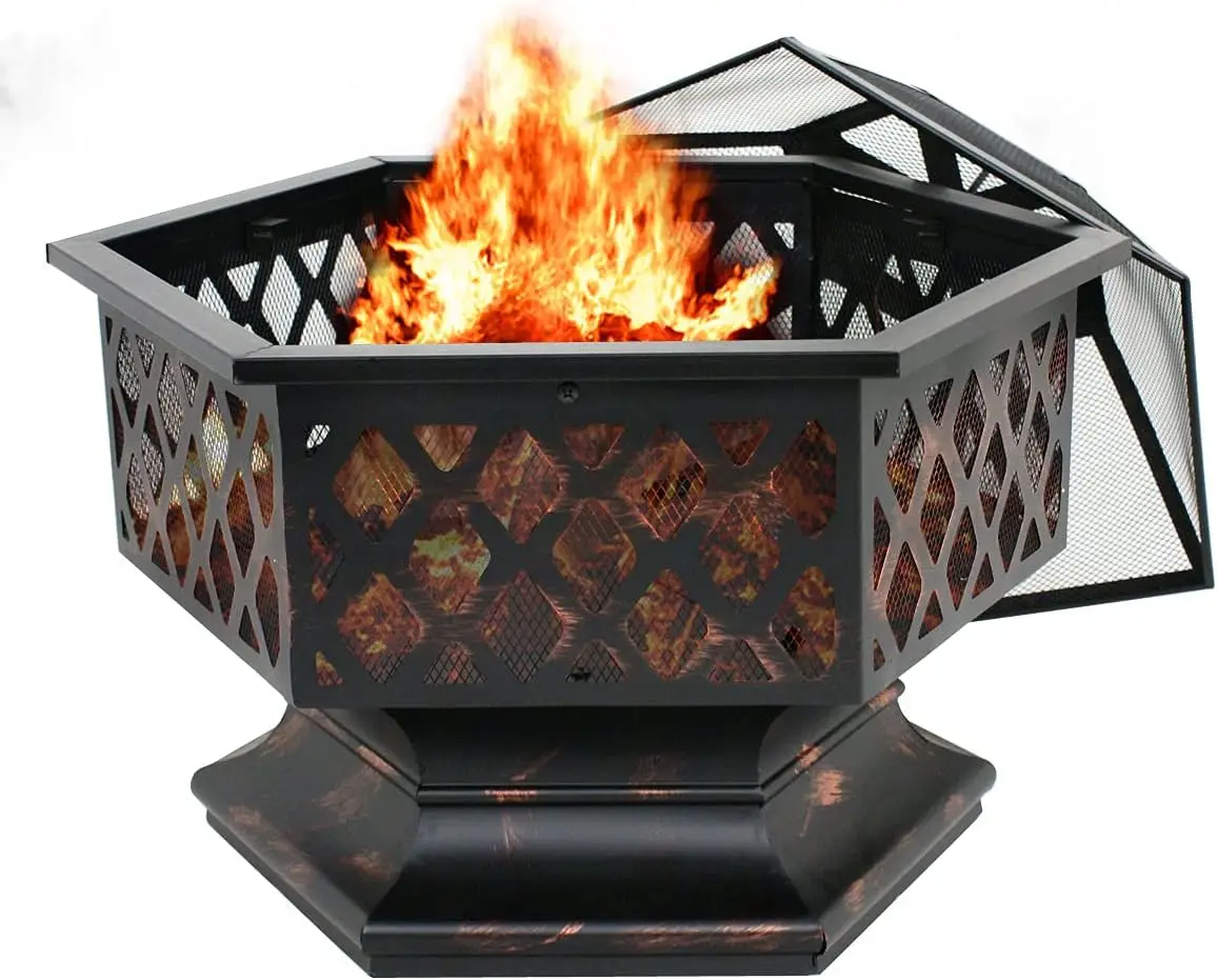 

ZENY 24" Outdoor Fire Pit Wood Burning Firepits Steel Firepit Bowl Hex Shaped Home Outside Backyard Fireplace Bonfire Campfire