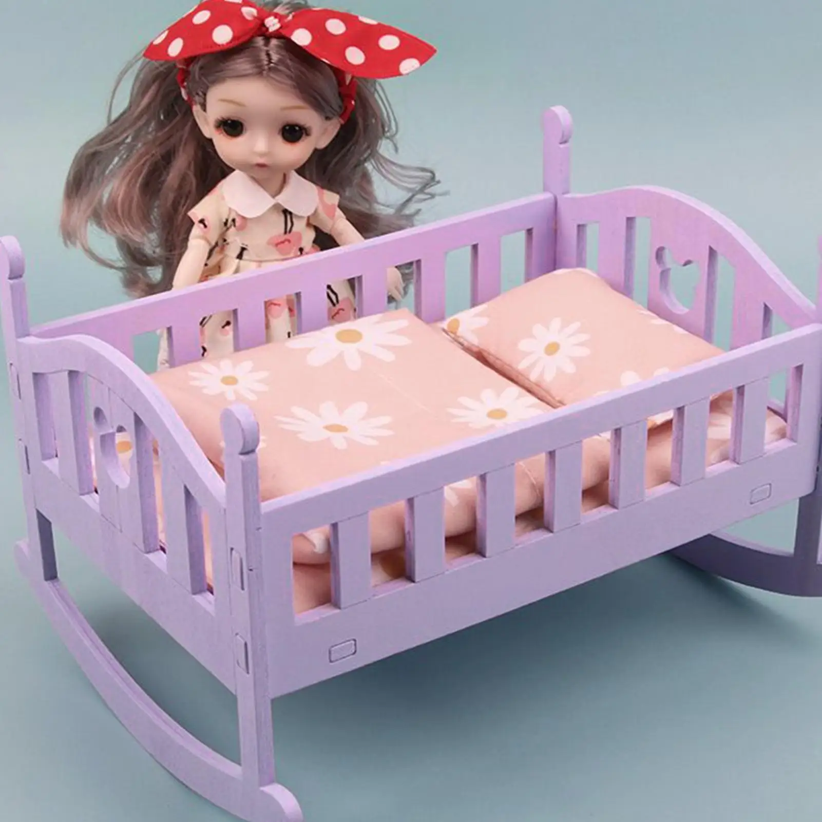 Culla per bambole per bambini Lettino per bambole con materasso Mobili per piccole case delle bambole per giochi di ruolo per bambine Giochi di finzione Regalo in età prescolare