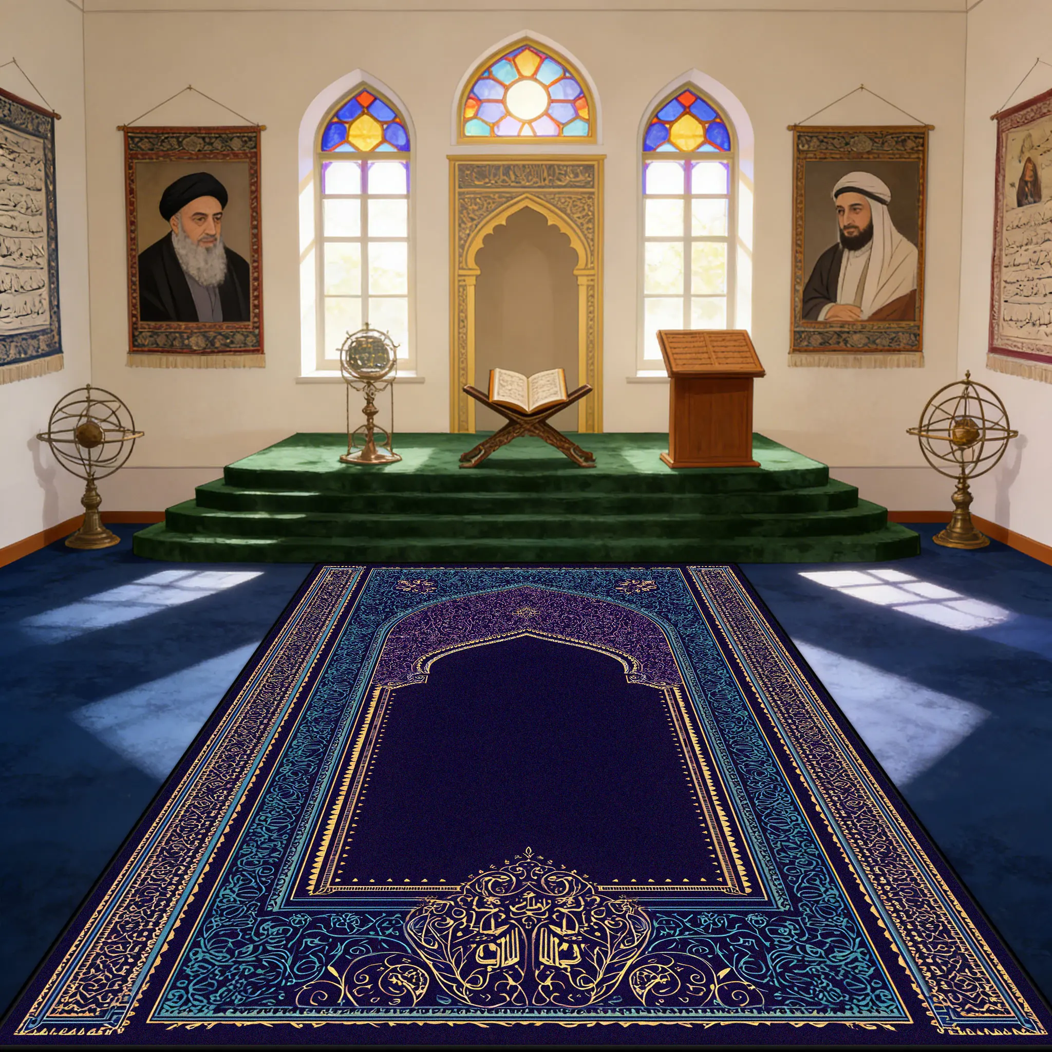 Non-slip Washable Area Floor Mats Islamic Religious Style Musalla Prayer Mat Decoration Temple Prayer Mat Fluffy Soft Ramadan