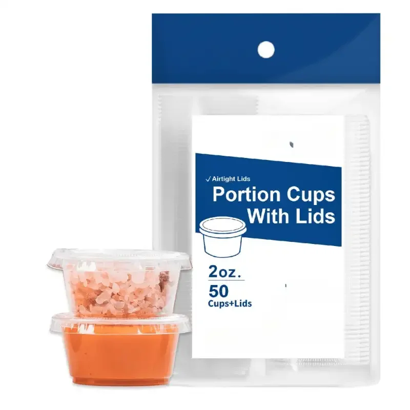 Clear Plastic Disposable Portion Cups/Souffle Cup with Lids (2 oz, 50)