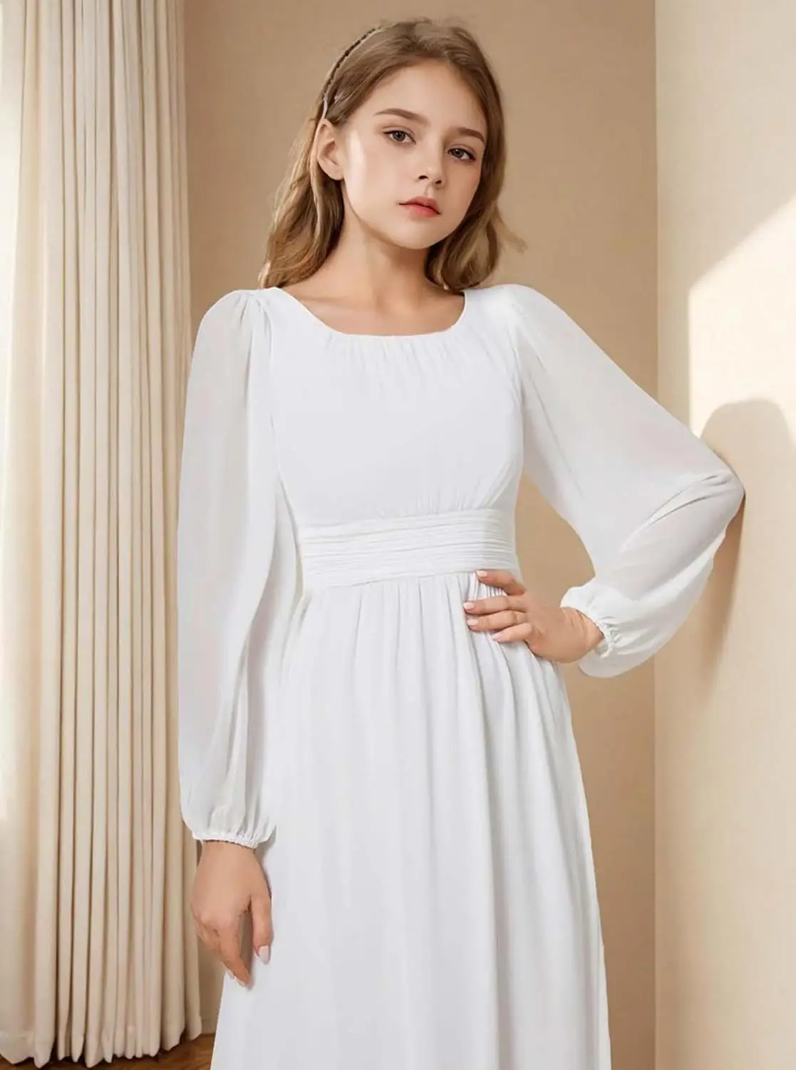 A라인 주니어 브라이드메이드 드레스 긴 소매 소녀 정장 플라워 걸 드레스 첫 영성체 드레스 소녀 드레스