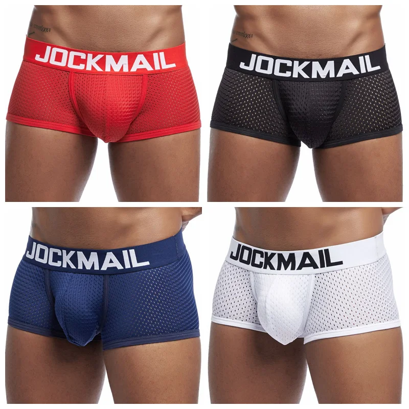 JOCKMAIL mens sexy underwear silk panties for male sissy Gay panty Peeping Sheer Boxer Briefs exposed low-rise shorts