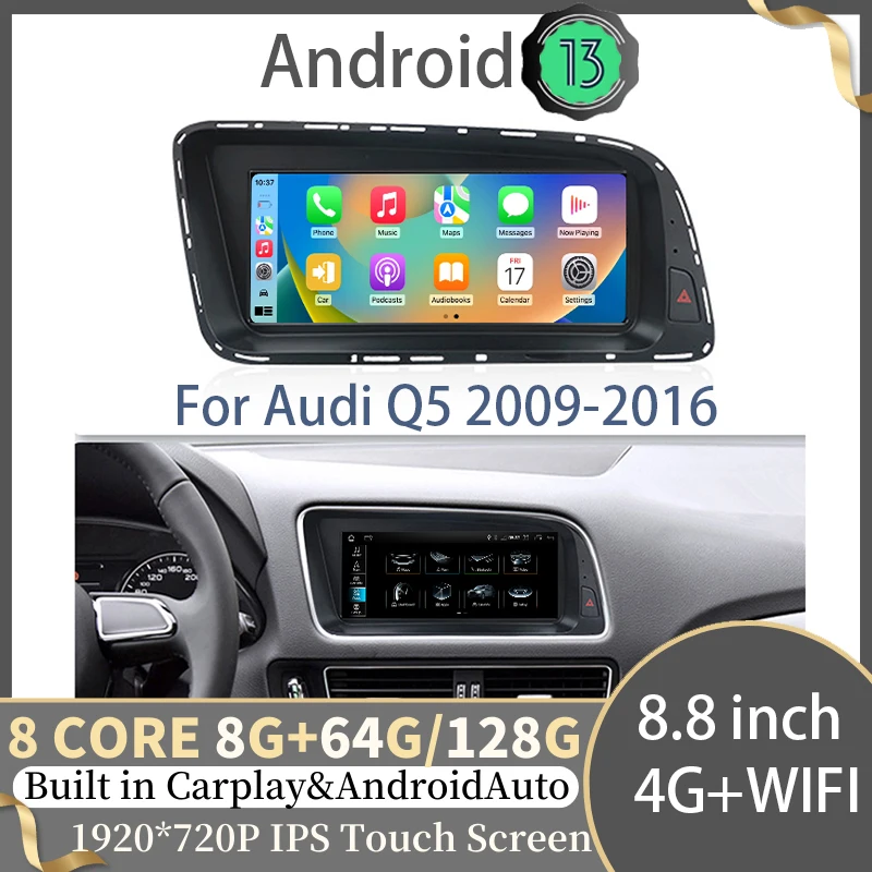 

Android 13 Wireless Apple Carplay Auto Radio For AUDI Q5 2009-2017 Car Video Player Multimedia GPS Navigation Head Unit 4G WIFI