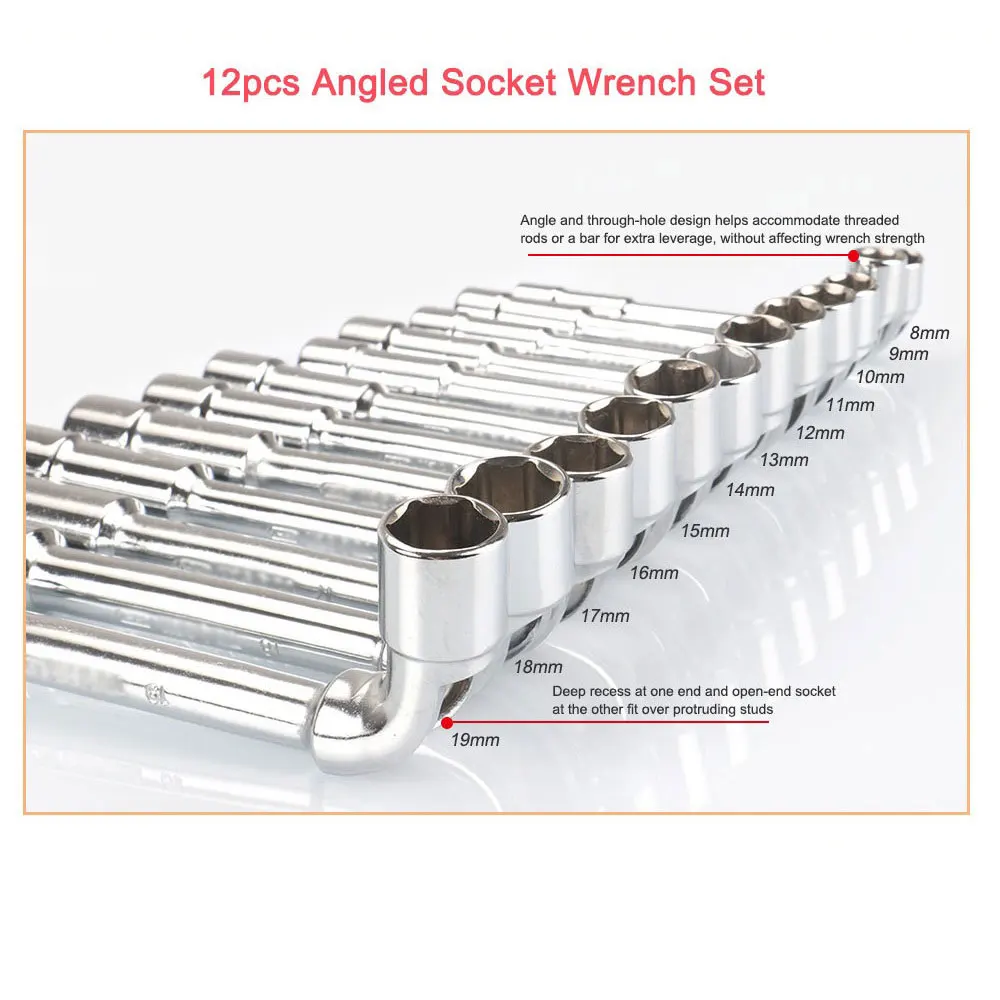 12PCS L-Type Universal Socket Wrench Set Pipe Sleeve Wrench Spanner A Set of Keys Multitools With Pouch Pack