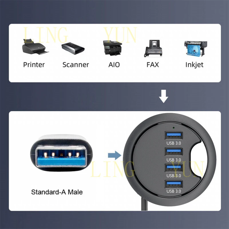 Z  CY USB 3.0 Hub Sound Card USB 60mm Desk Grommet Splitter Dock Station for PC