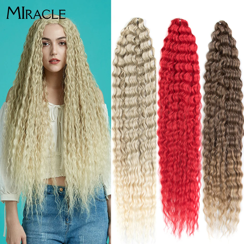 MIRACLE Synthetic Twist Crochet Curly Hair 32 Inch Water Wave Braid Hair Ombre Blonde Brown Deep Wave Braiding Hair Extension