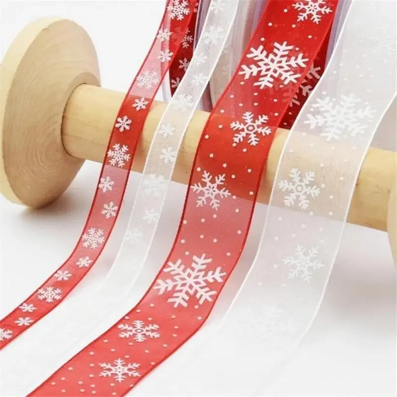 Christmas Printed Ribbons Crafts Sewing Clothing Gift Bow Natural Organza Satin Ribbon Wedding DIY Trim Fabric Decor Accessories