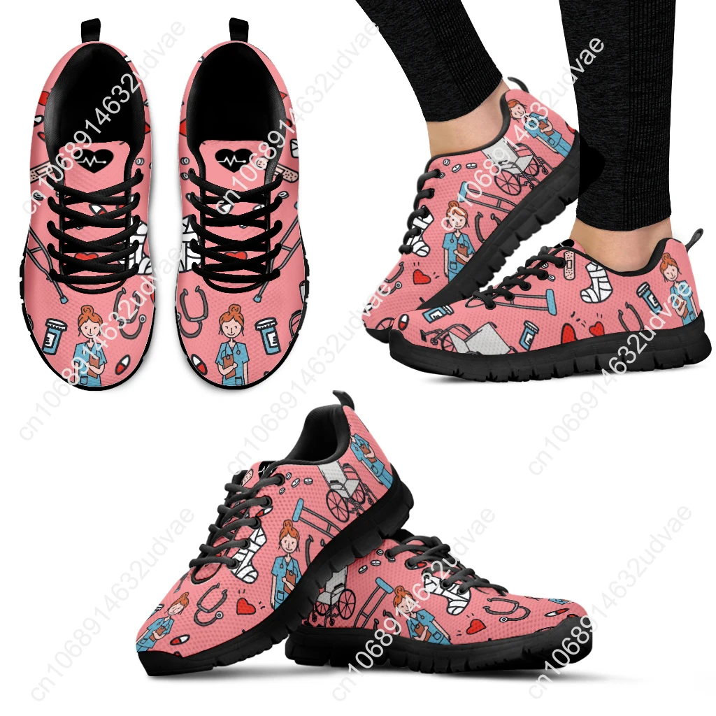 Zapatillas de deporte ortopédicas con cordones para mujer, zapatos planos con patrón de enfermera, Calzado cómodo de malla de aire, Primavera