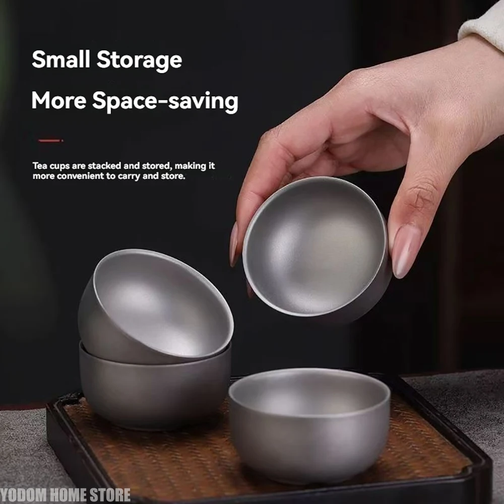 D2 Pure Titanium Double-layer Small Tea Cup Coffee for Outdoor Camping coffee and Tea Tableware Set Brewing Tea Cup 50ML Teapot