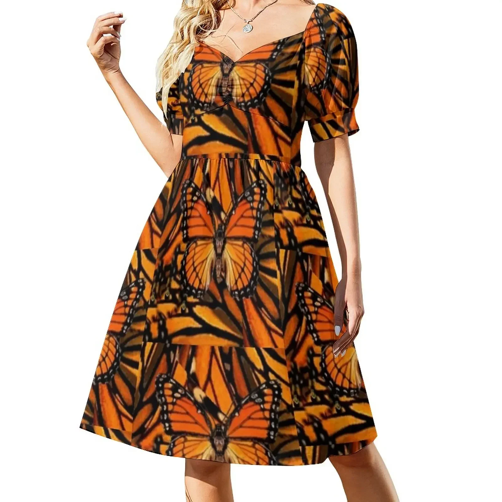 

ORANGE MONARCH BUTTERFLY PATTERNED ARTWORK Sleeveless Dress Woman fashion Female clothing dresses for women Dress