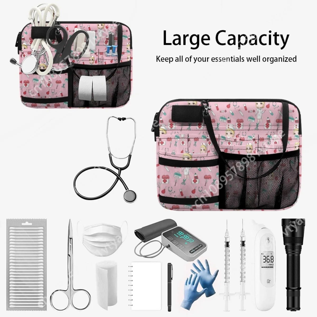 Cartoon Nurse Printing Multi-pocket Women Waist Bag Medical Pack Hospital Work Portable Adjustable Belt Bag Organizer Pouch 2023