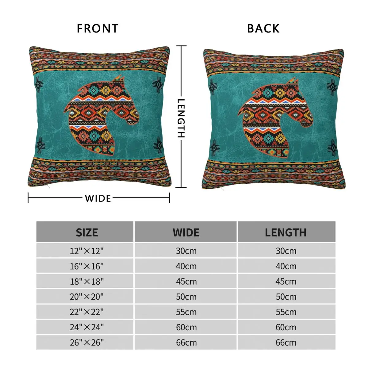 Horse Bust Tribal Turquoise Square Pillowcase Polyester Linen Velvet Printed Zip Decor Pillow Case Sofa Cushion Cover