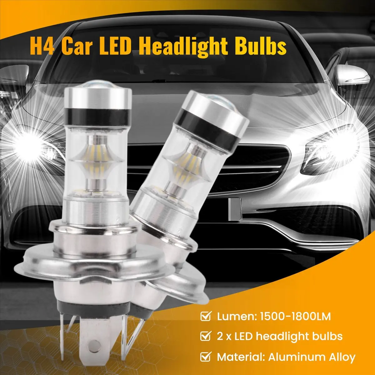 2Pcs Led H4 Hb2 9003 Bulb 100W 20Led Car Fog Light 6000K White Main in Car Light