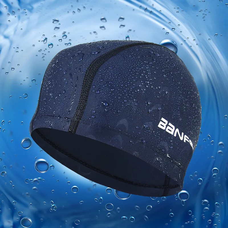 

Nylon high elastic water-proof cloth swimming cap, crescent pattern swimming cap, comfortable swimming cap, water-proof.
