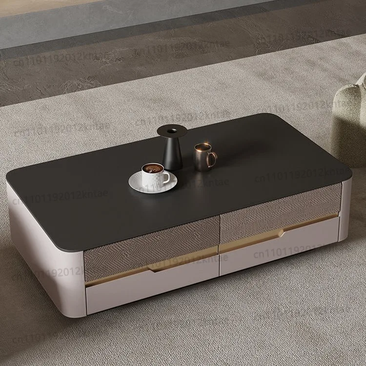 light luxury saddle leather high-end coffee table multi-layer solid wood board living room wood skeleton does not
