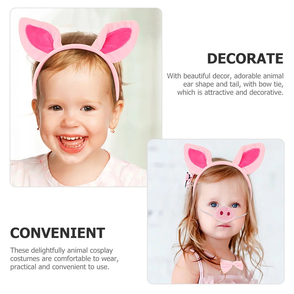 Ensemble de costumes de fête pour enfants, 1 ensemble, bandeau amusant en nez de cochon avec oreilles d'animaux, queue et nœud de cou pour la danse, tenue de célébration